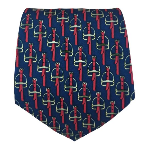 HERMÈS 548 IA VINTAGE Blue Horse Bit Silk Tie FRANCE 55"/ 4.5" EC
